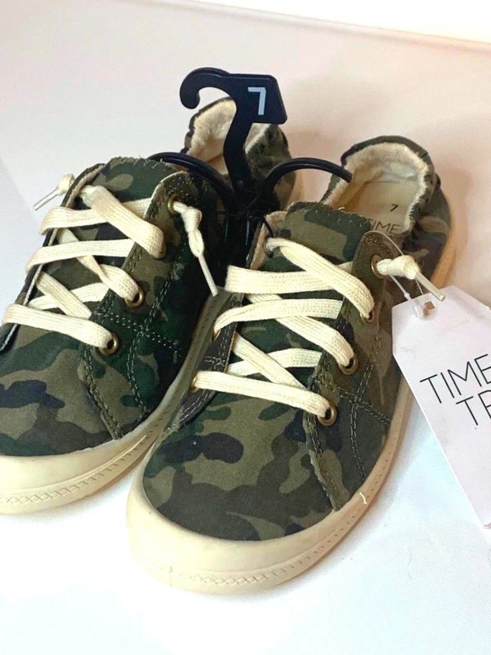 Time and Tru Camouflage Lace-Up Sneakers - Olive & Cream